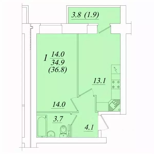 1-к кв. Вологодская область, Вологда  (36.8 м) - Фото 1