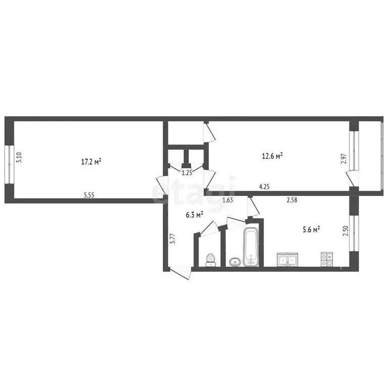 2-комнатная квартира: посёлок Стрелецкий, Школьная улица, 30 (47 м) - Фото 1