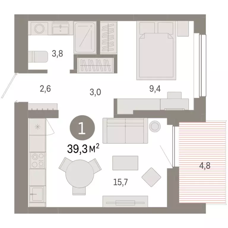 1-комнатная квартира: Новосибирск, квартал Лебедевский, 1/3 (39.3 м) - Фото 2