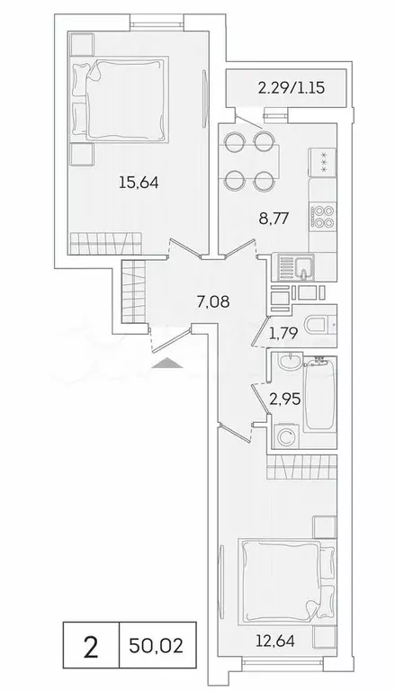 2-к. квартира, 50 м, 14/18 эт. - Фото 0