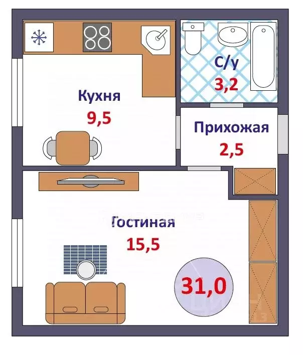 1-к кв. Кировская область, Киров ул. Садаковская, 2 (31.0 м) - Фото 2