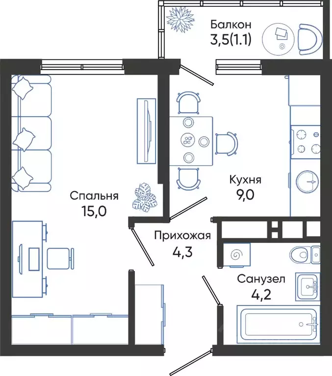 1-к кв. Краснодарский край, Новороссийск ул. Куникова, 47 (33.6 м) - Фото 0