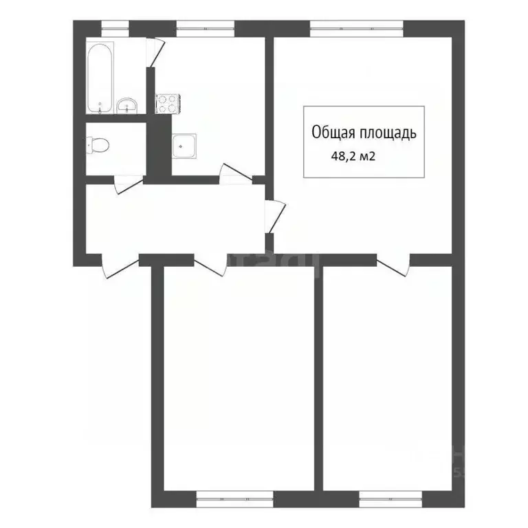 3-к кв. Кемеровская область, Новокузнецк ул. Хитарова, 26 (48.2 м) - Фото 2