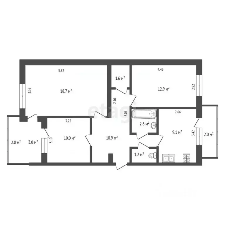 3-к кв. Крым, Евпатория ул. Чапаева, 79 (67.0 м) - Фото 2