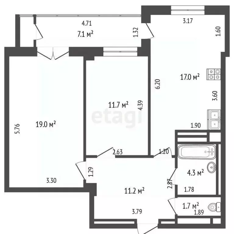 2-к кв. Саха (Якутия), Якутск ул. Дзержинского, 27/1 (64.9 м) - Фото 1