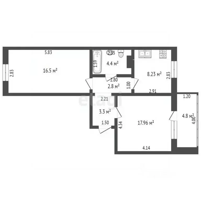 2-к кв. Ханты-Мансийский АО, Нягань 10-й мкр,  (52.9 м) - Фото 1