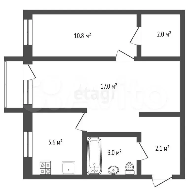 2-к. квартира, 44,2 м, 3/5 эт. - Фото 0