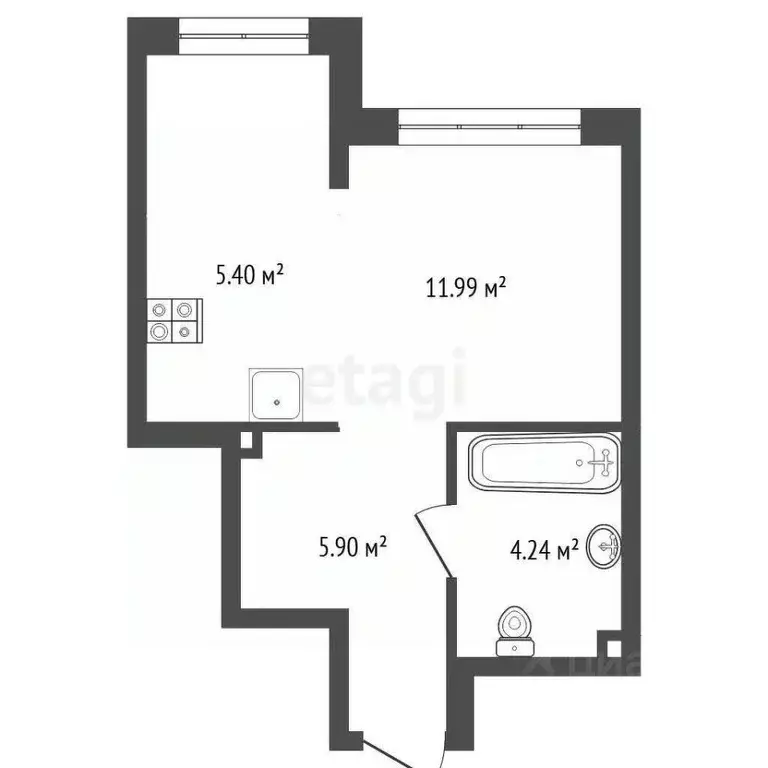 Студия Тюменская область, Тюмень Харьковская ул., 72А (27.5 м) - Фото 2
