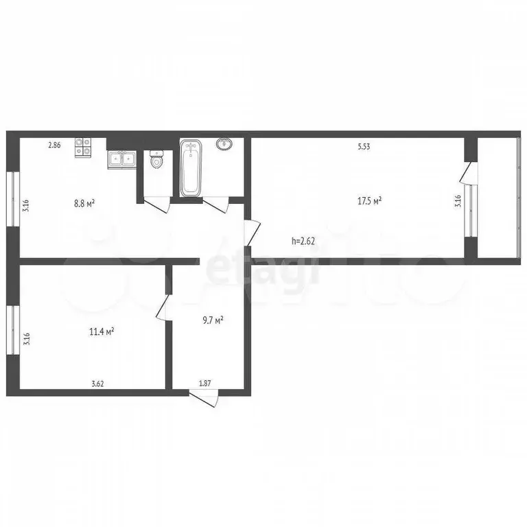 2-к. квартира, 49 м, 2/5 эт. - Фото 0