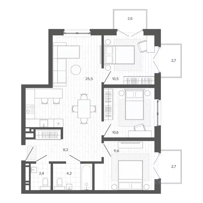 3-к кв. Алтайский край, Барнаул тракт Змеиногорский, 35Бк3 (81.02 м) - Фото 1
