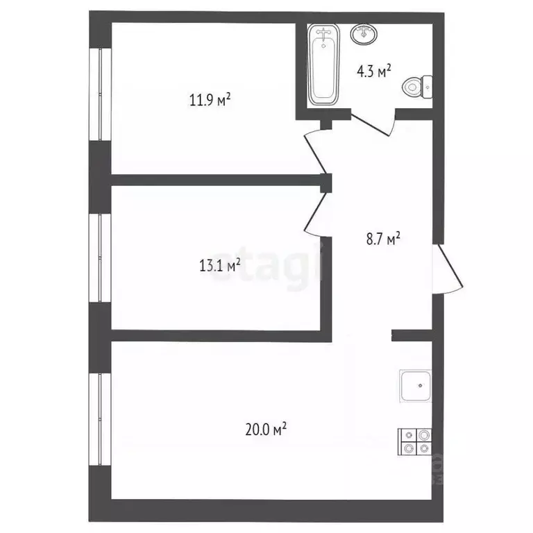 2-к кв. Тюменская область, Тюмень Новгородская ул., 20 (58.0 м) - Фото 1