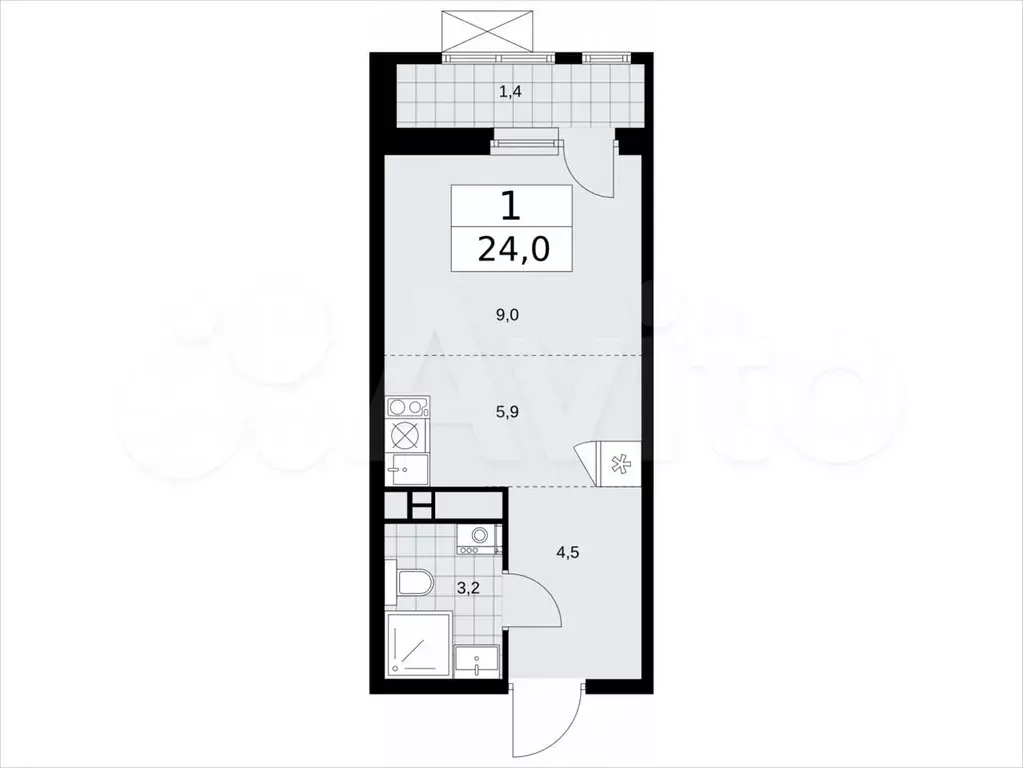 Квартира-студия, 24м, 11/18эт. - Фото 1