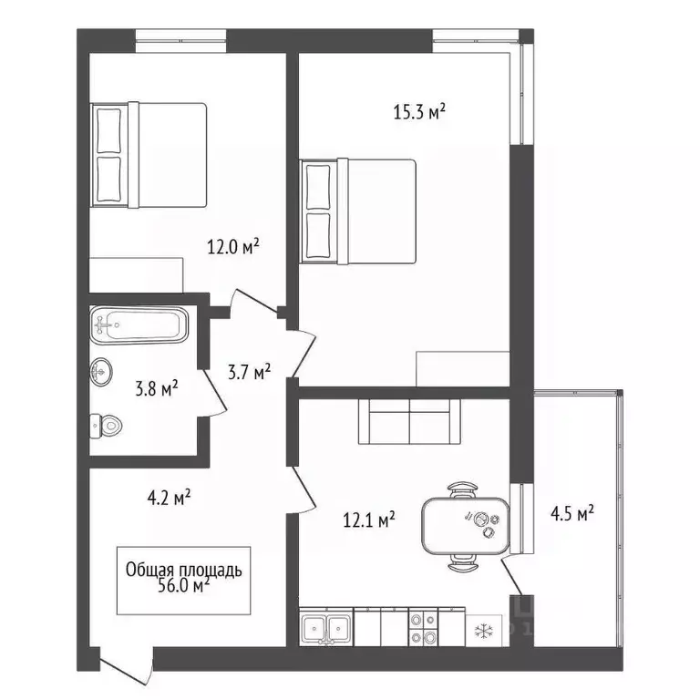 2-к кв. Новосибирская область, Новосибирск ул. Связистов, 162/3 (56.0 ... - Фото 2
