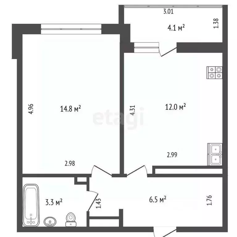 1-к кв. Тюменская область, Тюмень ул. Николая Федорова, 17 (36.9 м) - Фото 2