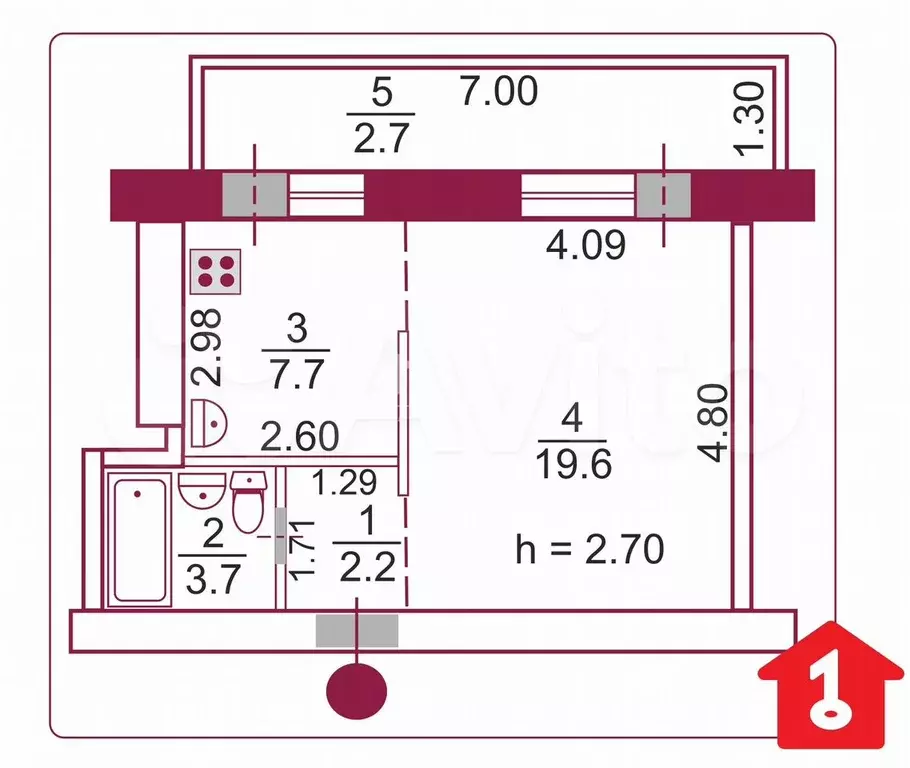 1-к. квартира, 33,2 м, 9/10 эт. - Фото 0