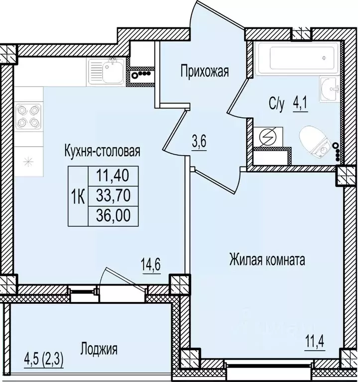 1-к кв. Псковская область, Псков Крестовский жилой комплекс (36.0 м) - Фото 0