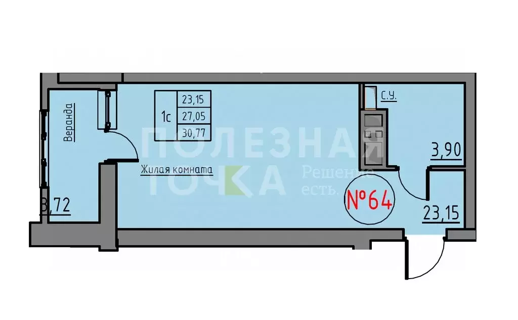 Квартира-студия: Самара, Московское шоссе, 197 (26.5 м) - Фото 2