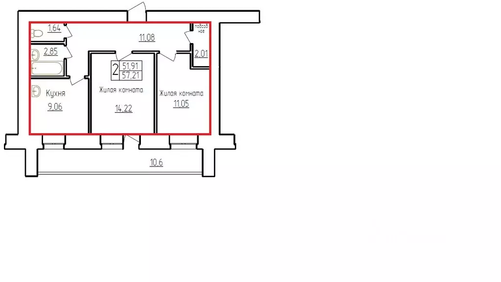 2-к кв. Амурская область, Благовещенск Заводская ул., 4/9 (57.21 м) - Фото 1