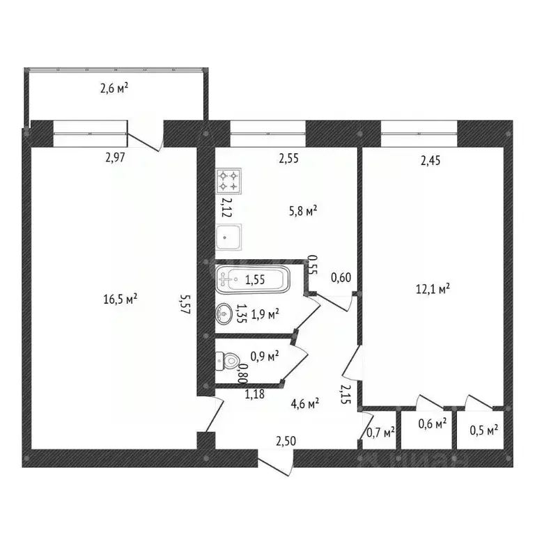 2-к кв. Башкортостан, Уфа ул. Ленина, 130 (43.3 м) - Фото 2