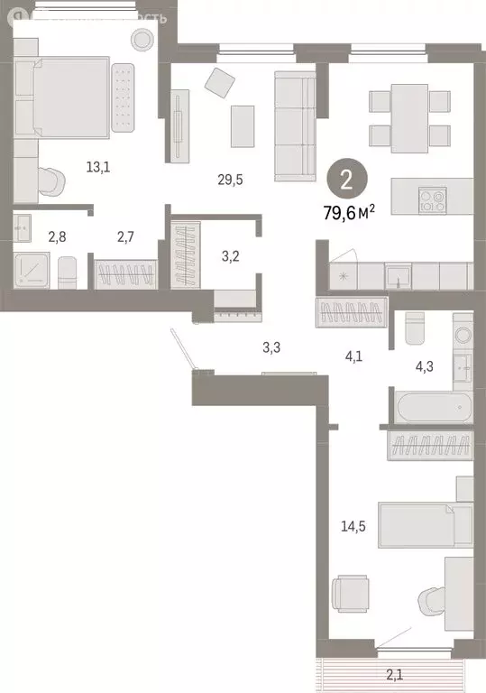 2-комнатная квартира: Новосибирск, квартал Лебедевский (79.6 м) - Фото 1