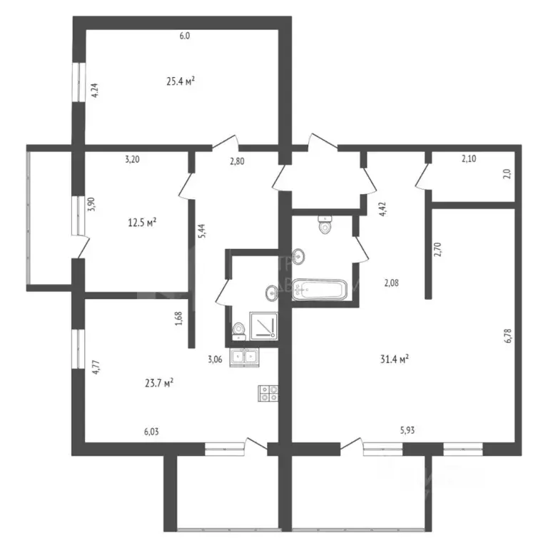 3-к кв. Тюменская область, Тюмень ул. Седова, 59 (127.4 м) - Фото 1