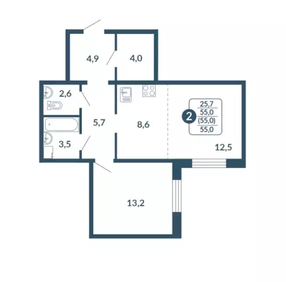 Продаётся 2-к квартира, 55 м - Фото 0