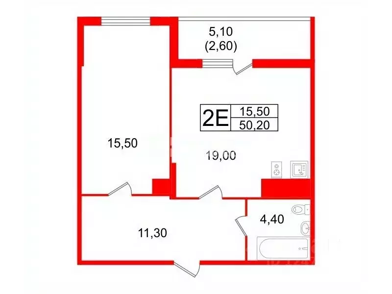 1-к кв. Санкт-Петербург ул. Крыленко, 1к1с2 (50.2 м) - Фото 2