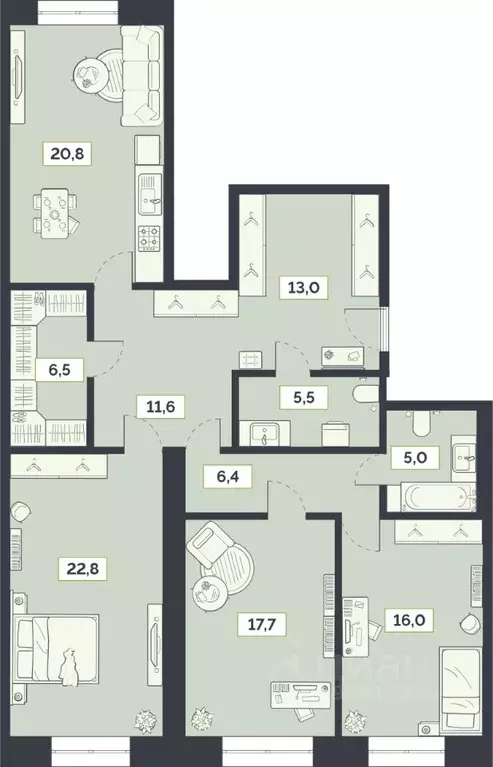 3-к кв. Москва Староалексеевская ул., 5А (125.3 м) - Фото 0