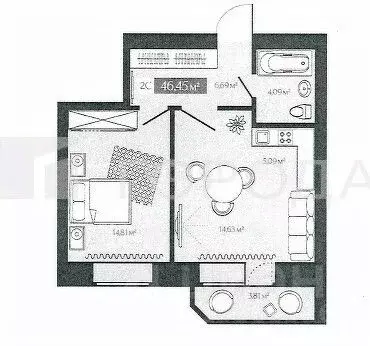 2-к кв. Новосибирская область, Новосибирск ул. Некрасова, 45 (45.7 м) - Фото 1