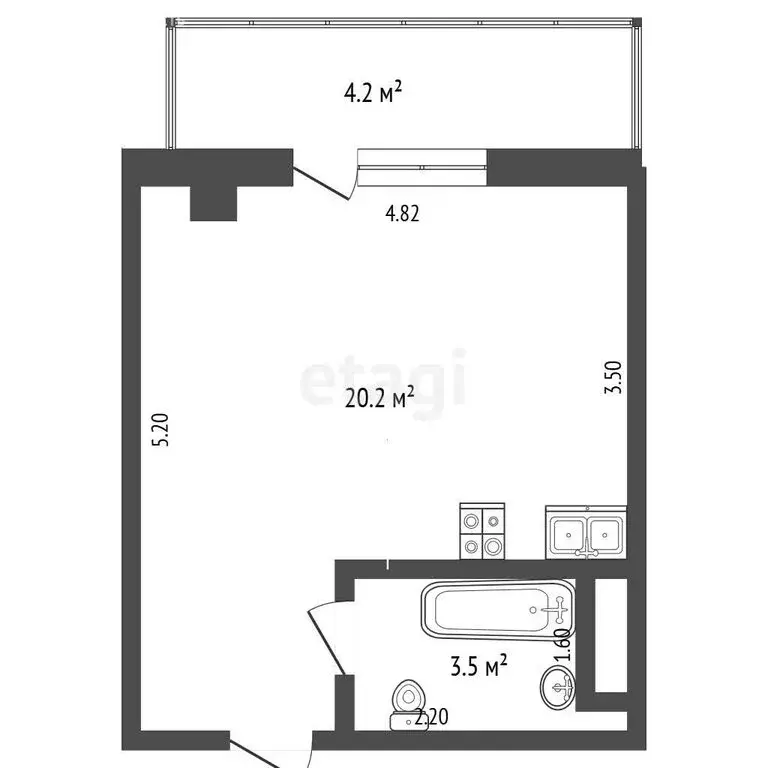 Квартира-студия: Архангельск, проспект Ломоносова, 98 (23.7 м) - Фото 1