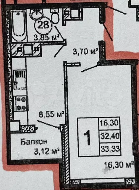 1-к. квартира, 31,5 м, 6/18 эт. - Фото 0