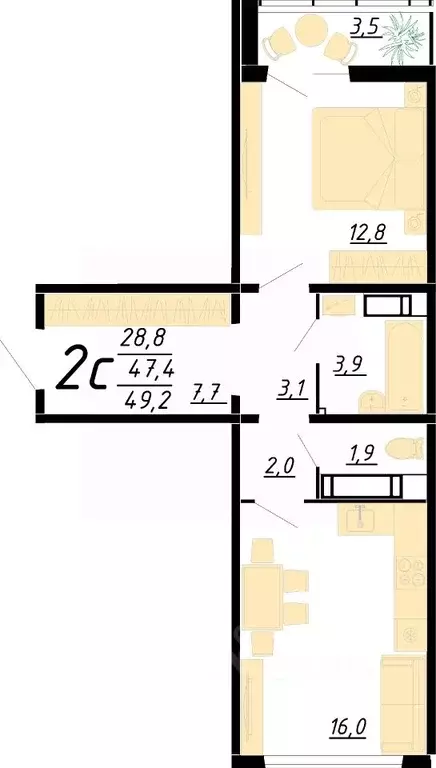2-к кв. Воронежская область, Воронеж ул. Пескова, 8 (48.7 м) - Фото 1