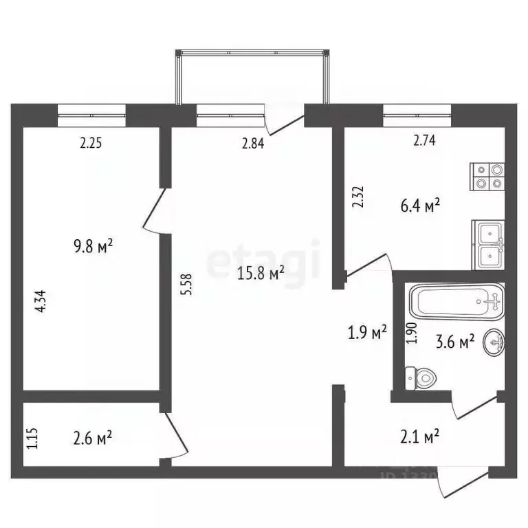 2-к кв. Кемеровская область, Кемерово ул. Рукавишникова, 7 (42.2 м) - Фото 2