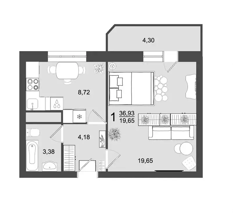 1-комнатная квартира: Клин, микрорайон Майданово, 4к2 (36.93 м) - Фото 0