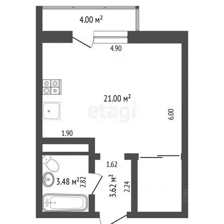 Студия Тюменская область, Тюмень ул. Западносибирская, 2 (28.0 м) - Фото 1