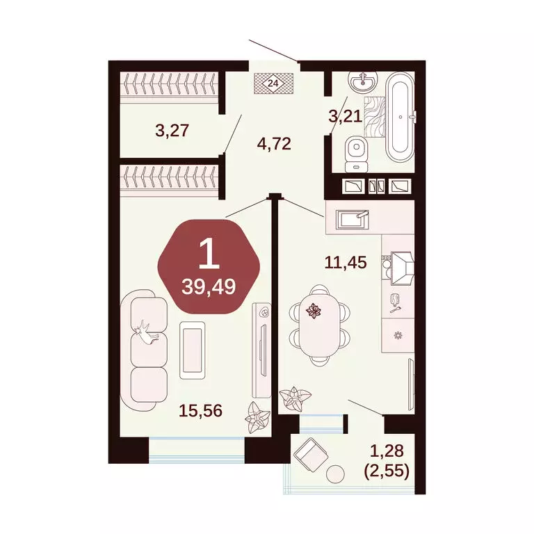 1-комнатная квартира: Ростовская область, Аксай (39.49 м) - Фото 1