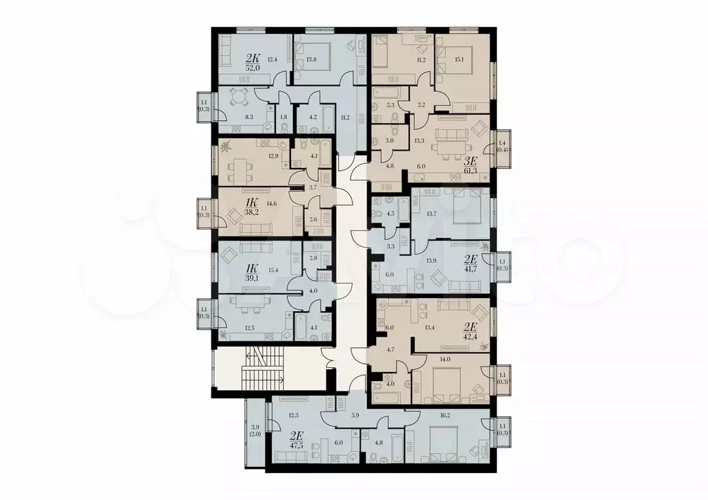 2-к. квартира, 41,7 м, 2/4 эт. - Фото 1