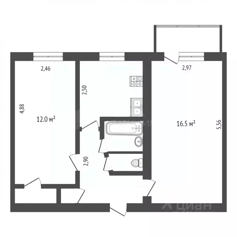 2-к кв. Тюменская область, Тюмень Текстильная ул., 21 (40.3 м) - Фото 2