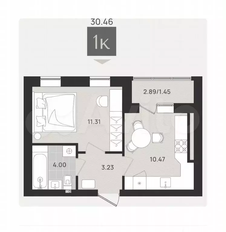 1-к. квартира, 30,5 м, 6/9 эт. - Фото 1