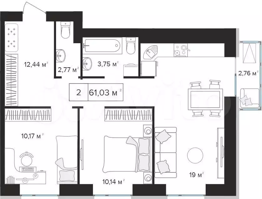 2-к. квартира, 61 м, 5/10 эт. - Фото 0