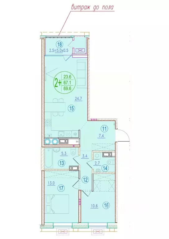 2-к кв. Астраханская область, Астрахань ул. Ахшарумова (69.6 м) - Фото 1