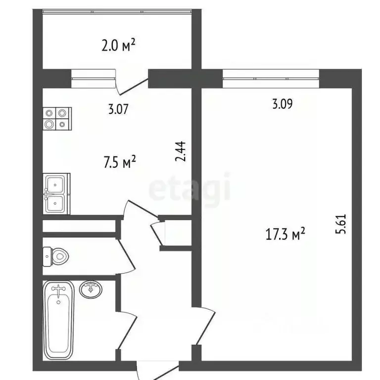 1-к кв. Псковская область, Печоры Индустриальная ул., 4 (32.9 м) - Фото 2