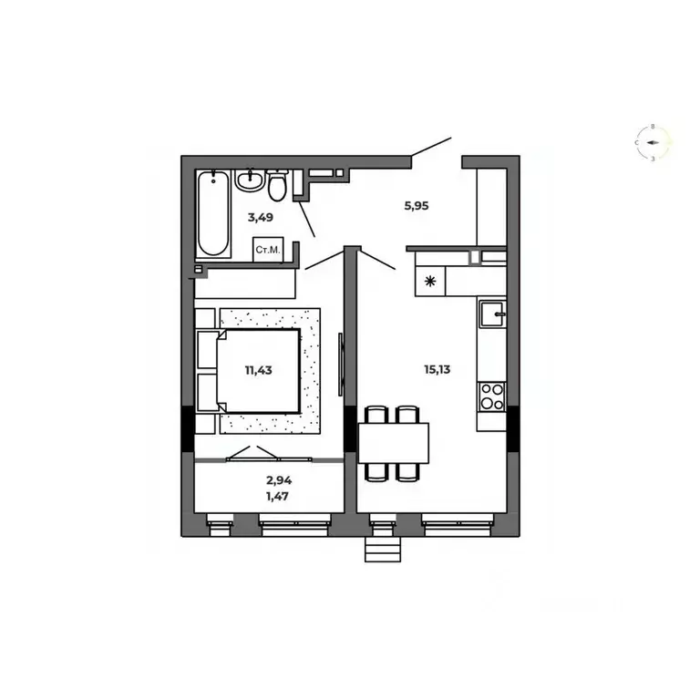 1-к кв. Омская область, Омск  (37.47 м) - Фото 0