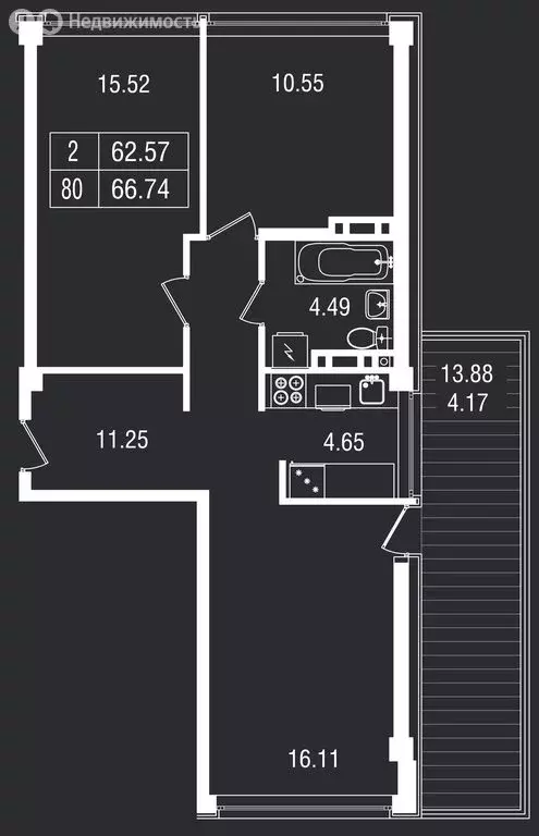 3-комнатная квартира: Гурзуф, ЖК Море Ялта (66.74 м) - Фото 1