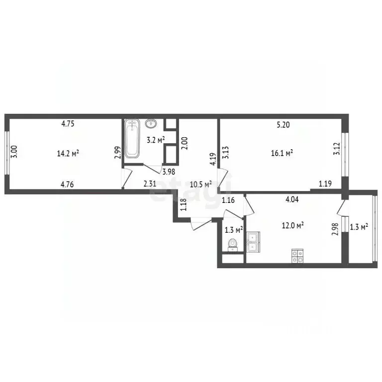 2-к кв. Ленинградская область, Всеволожский район, Заневское городское ... - Фото 2