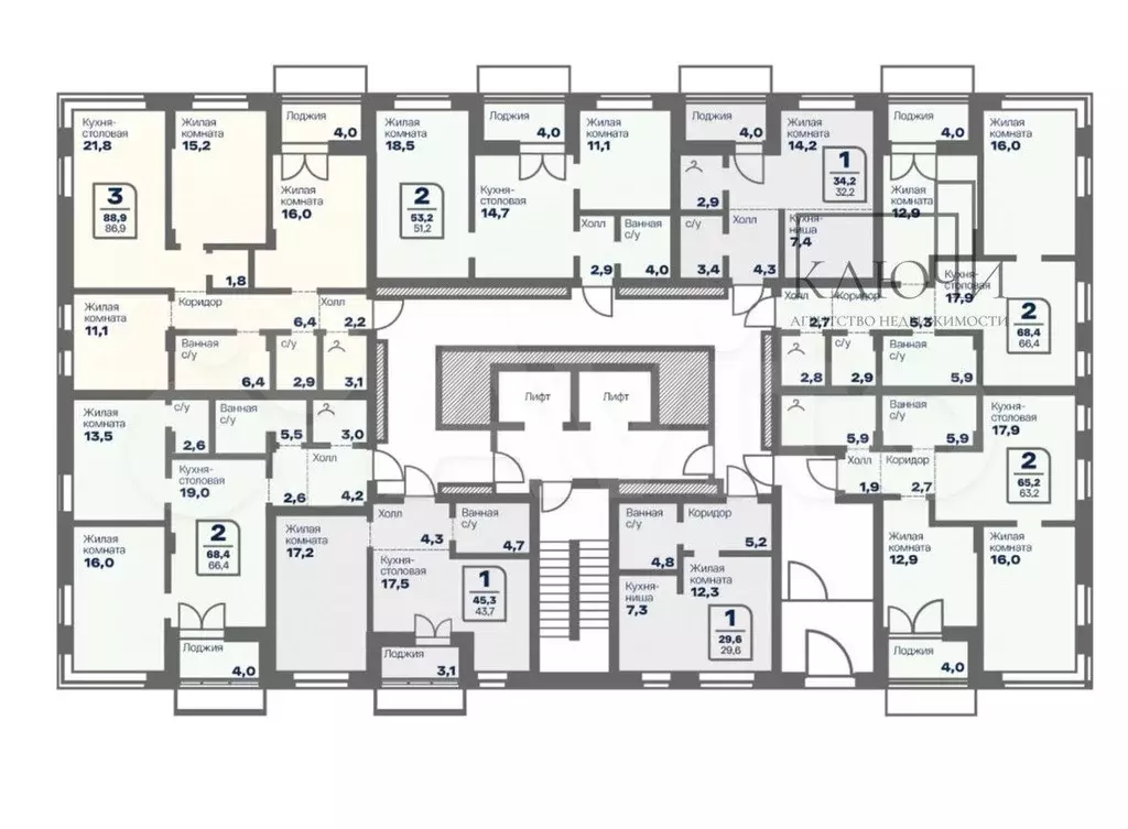 Квартира-студия, 34,2 м, 2/16 эт. - Фото 1