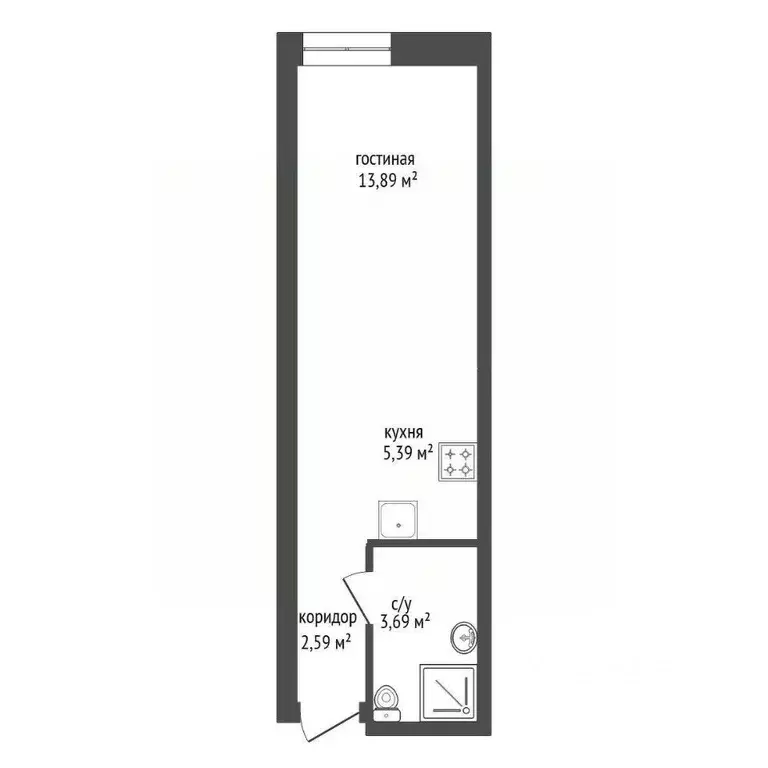 Студия Башкортостан, Уфа ул. Менделеева, 137к1 (25.19 м) - Фото 1