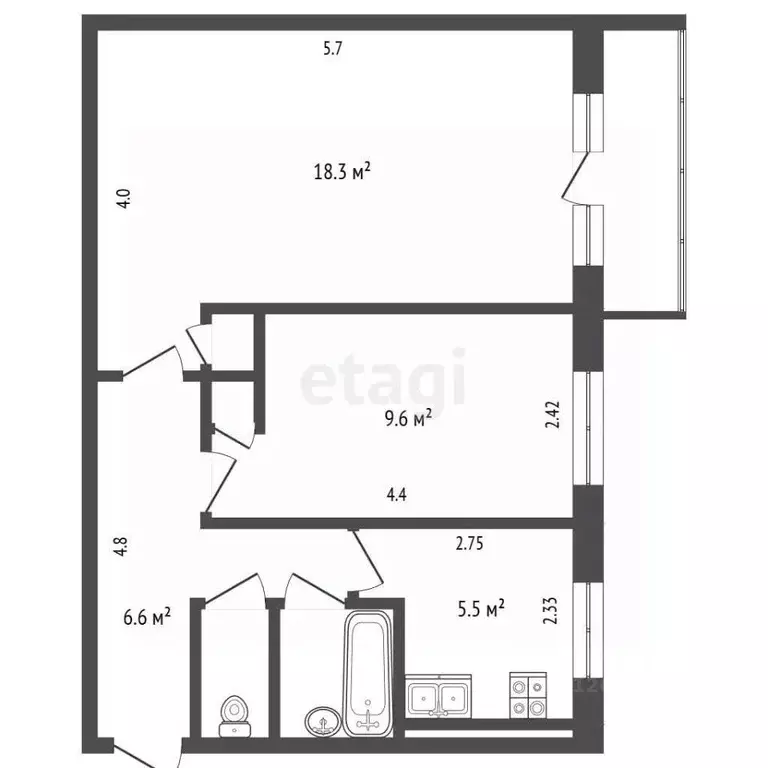 2-к кв. Московская область, Одинцово Можайское ш., 97 (44.4 м) - Фото 2