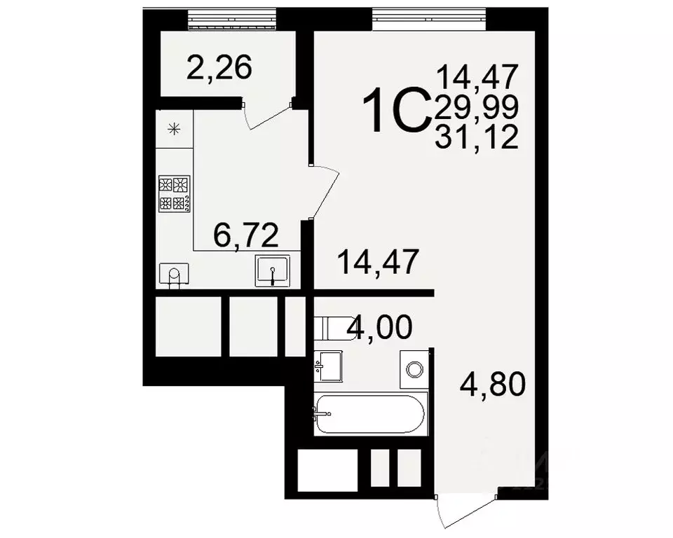 1-к кв. Рязанская область, Рязань Льговская ул., 10 (31.12 м) - Фото 0