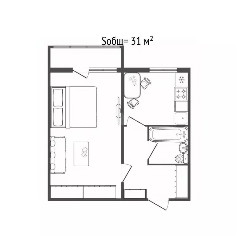 1-к кв. Брянская область, Брянск ул. Металлургов, 43 (31.0 м) - Фото 1
